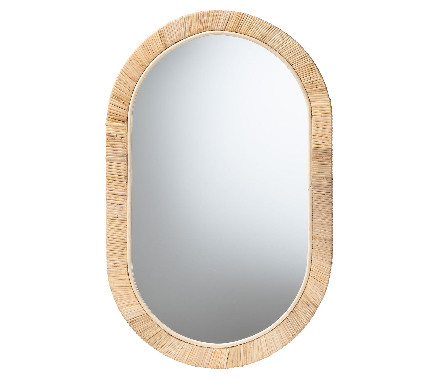 Baxton Studio Bella Brown Wood and Natural Ratt an Oval Mirror