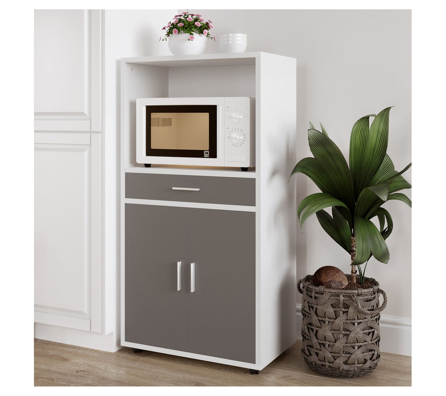 Lavish Home Microwave Stand Drawer Rolling Storage Cabinet