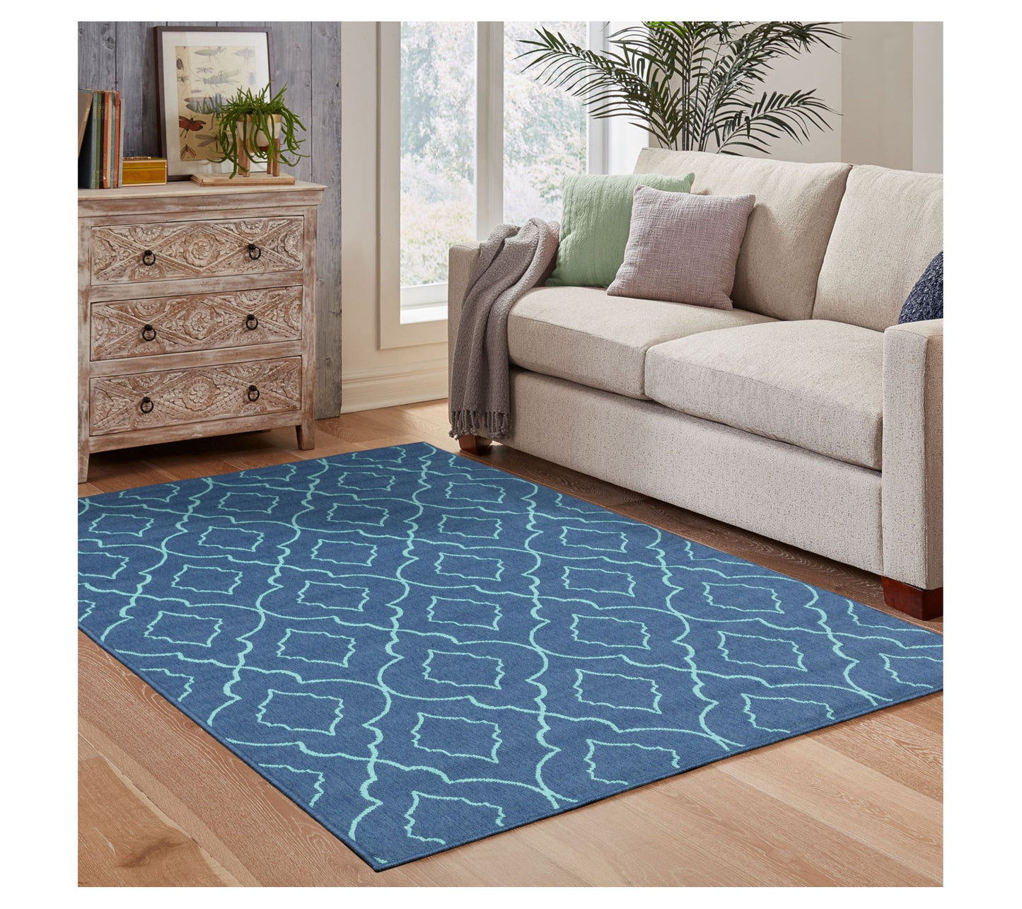 Veranda Living I/O Indigo & Aruba Blue Lattice7'10"x10'10"Rug