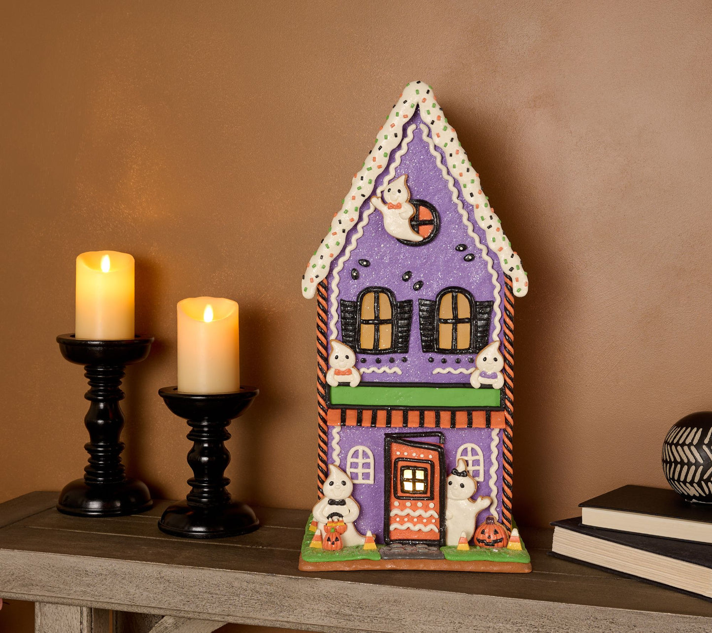 22" Oversized Illuminated Gingerbread Halloween House by Valerie