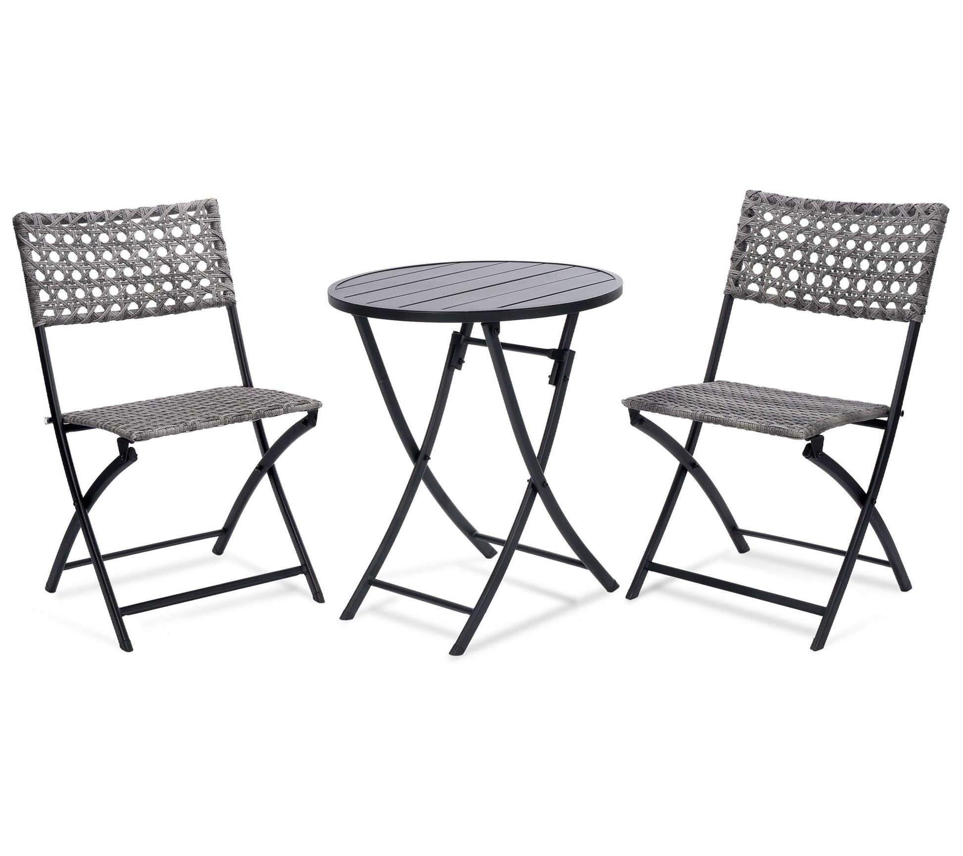Backyard Expres sions 3 Piece W icker Folding P atio Bistro Set
