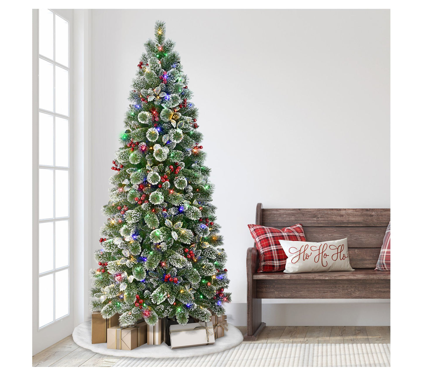 Puleo International Pre-Lit Slim Snowy Silverton Pine Tree