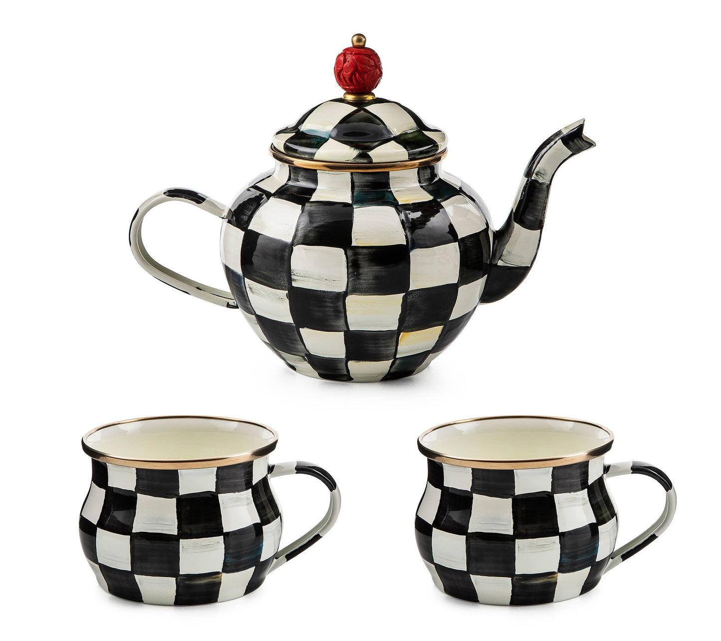 MacKenzie- Childs 4 Cup Tea Pot and Set of 2 Mugs