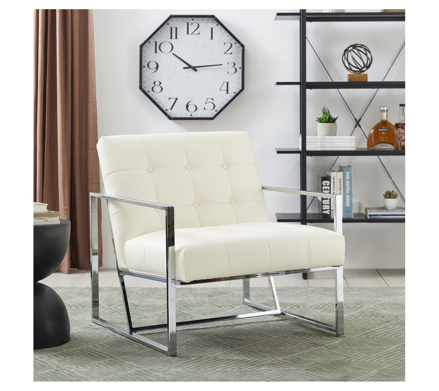 Glitzhome Mid Century Leatherette Button Ttufted Accent Chair