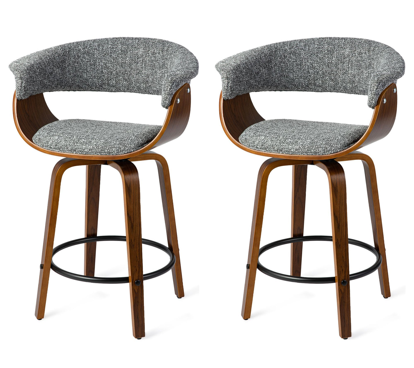 Glitzhome Mid-Century Modern Fabric Swivel Counter Stools S/2