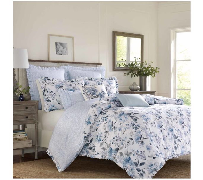 Laura Ashley Chloe Blue King Comforter Sham Set
