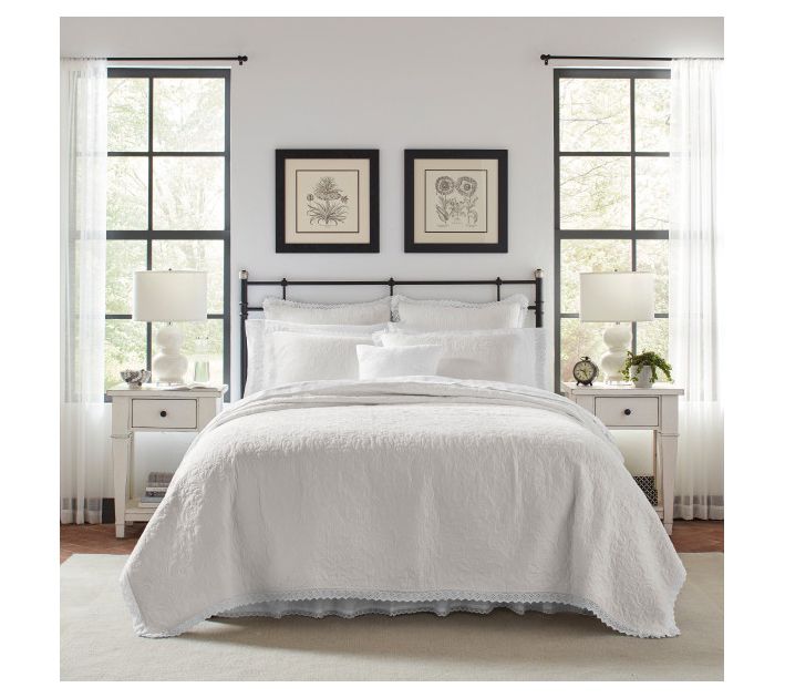 Laura Ashley Heirloom Crochet White Twin Quilt-Sham Set