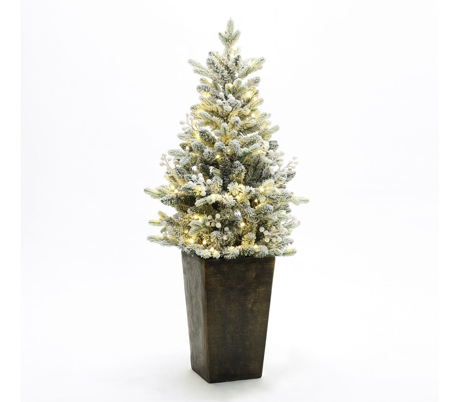 LuxenHome 4Ft Pre-Lit Flocked Artificial Tree in Tall Pot