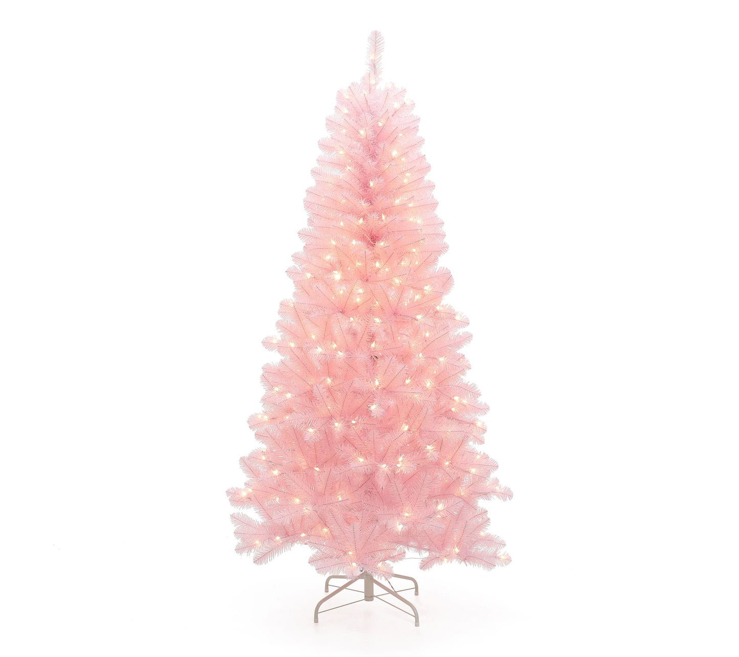 LuxenHome 6.5Ft Pre-Lit Pink Full Artificial Tree
