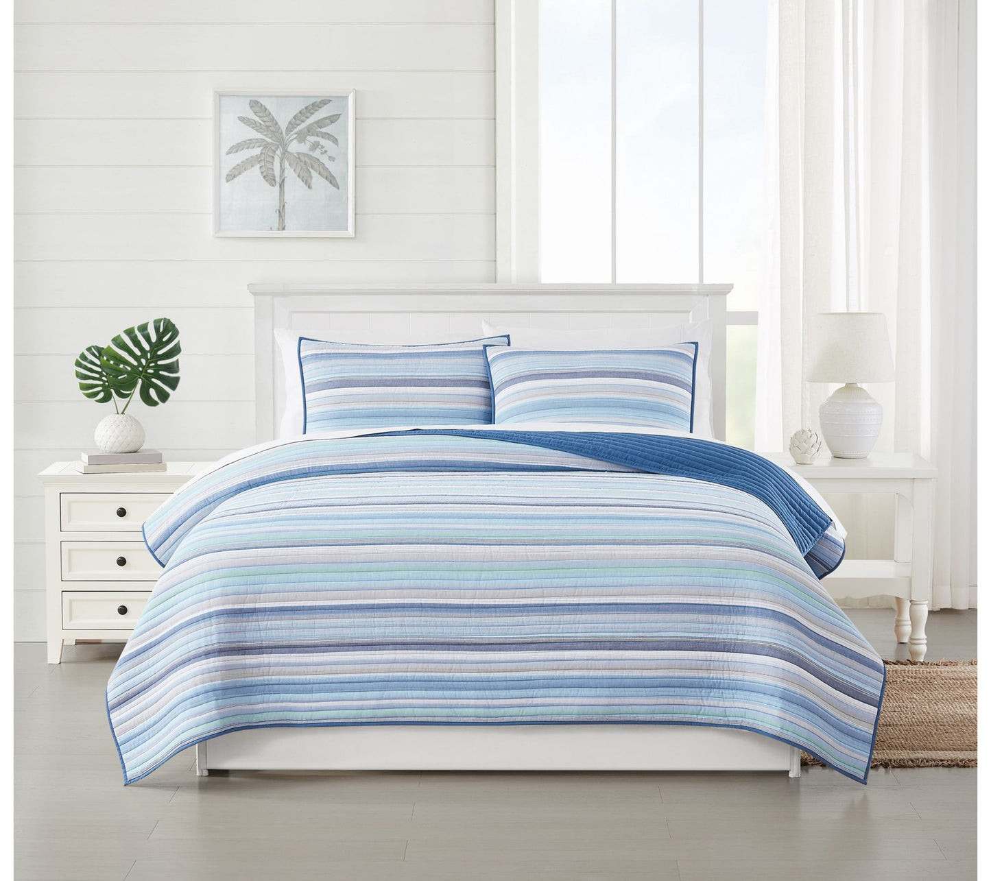 Oceanfront Resort Clearwater Yarn Dye Stripe Fu/Qn Quilt Set