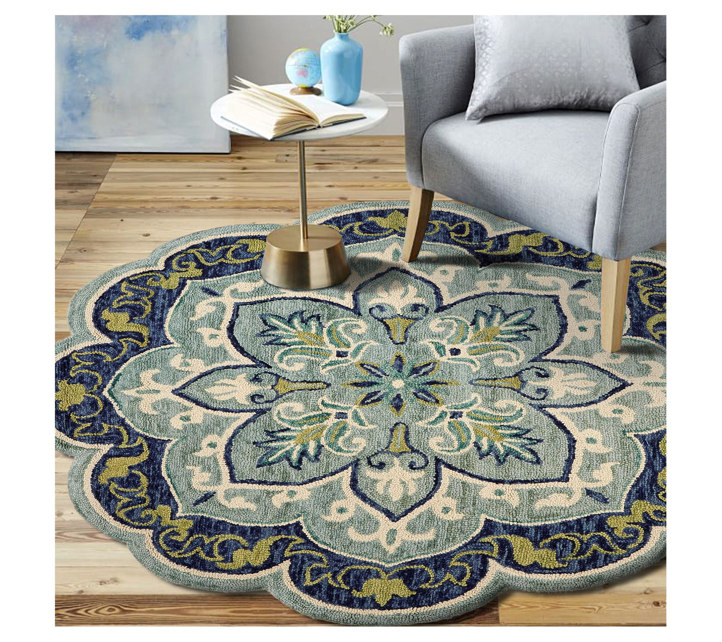 Ox Bay Scalloped Floral Medallion Wool Indoor 6' Round Rug