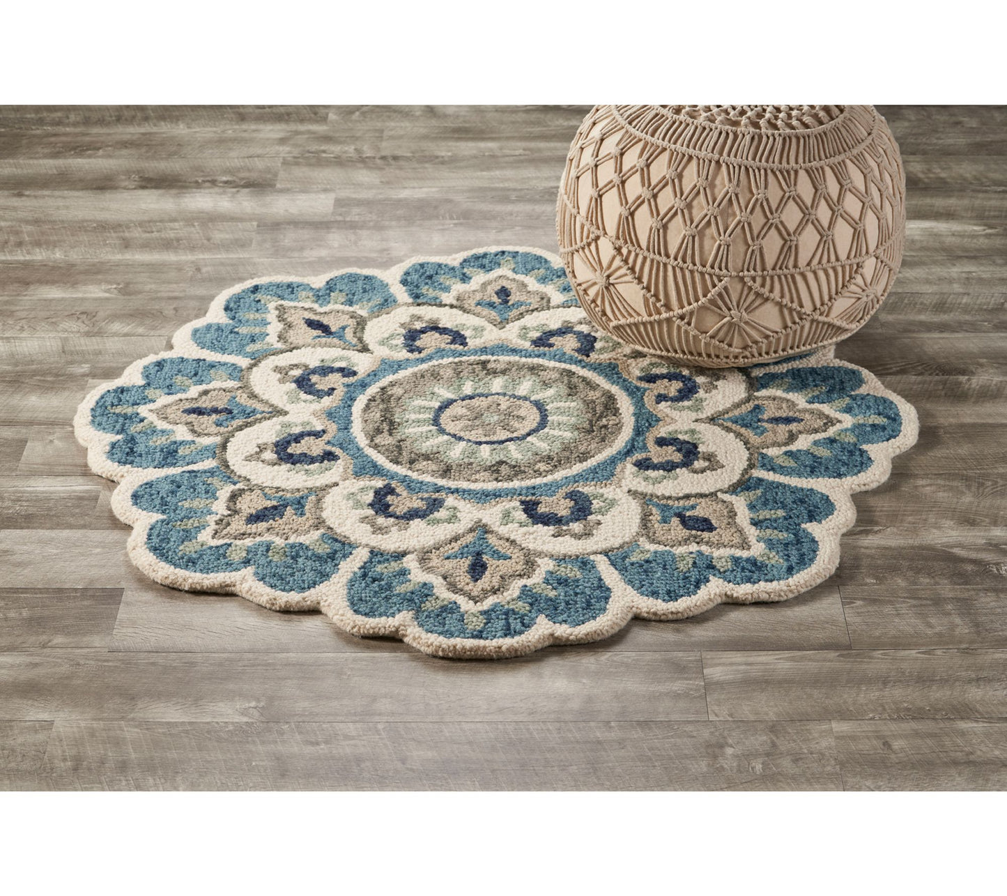 Ox Bay Maria Ivory Floral Medallion Wool Indoor5' Round Rug