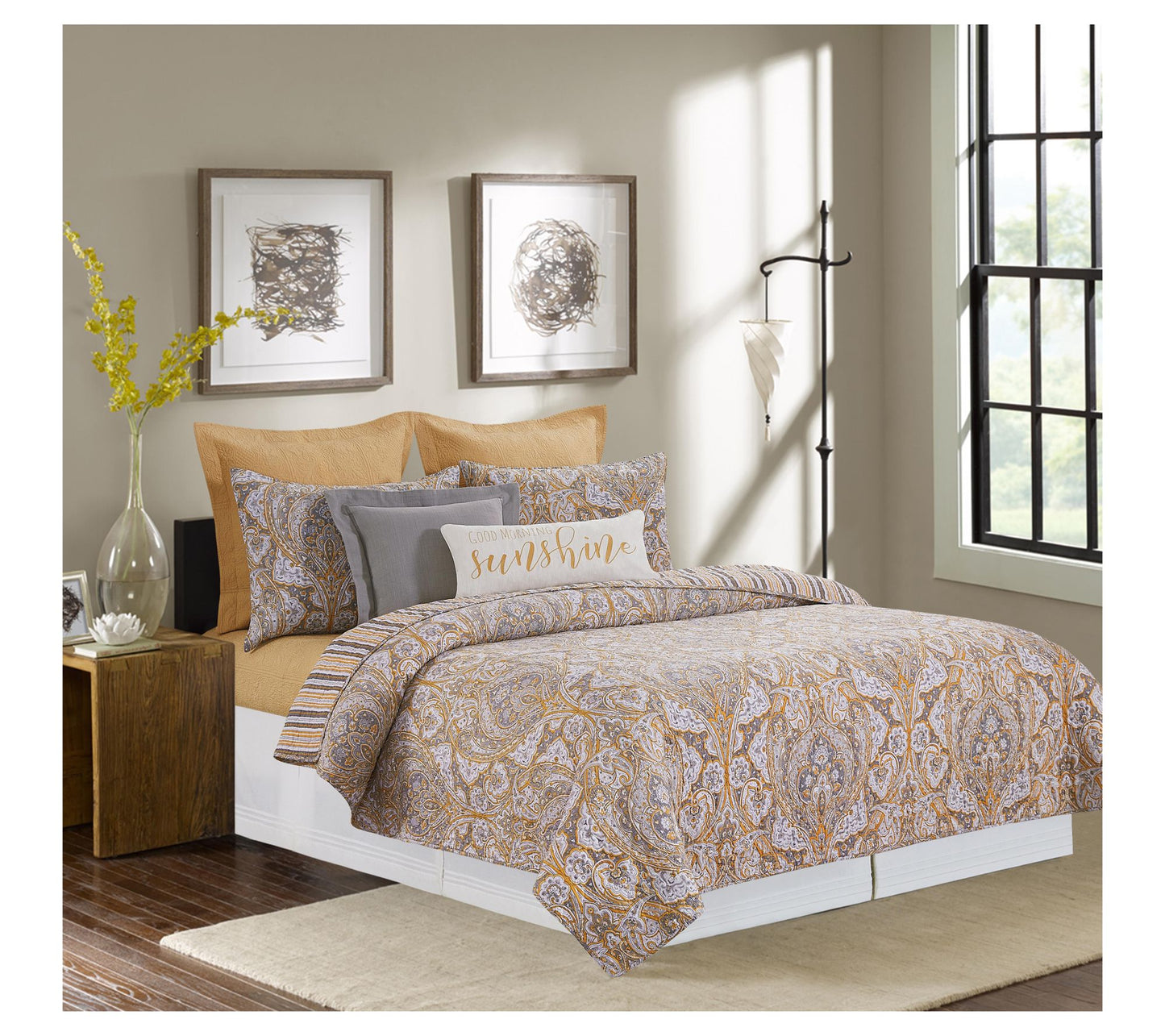 Shay Damask King Bedding 3 Piece Quilt Set by Valerie