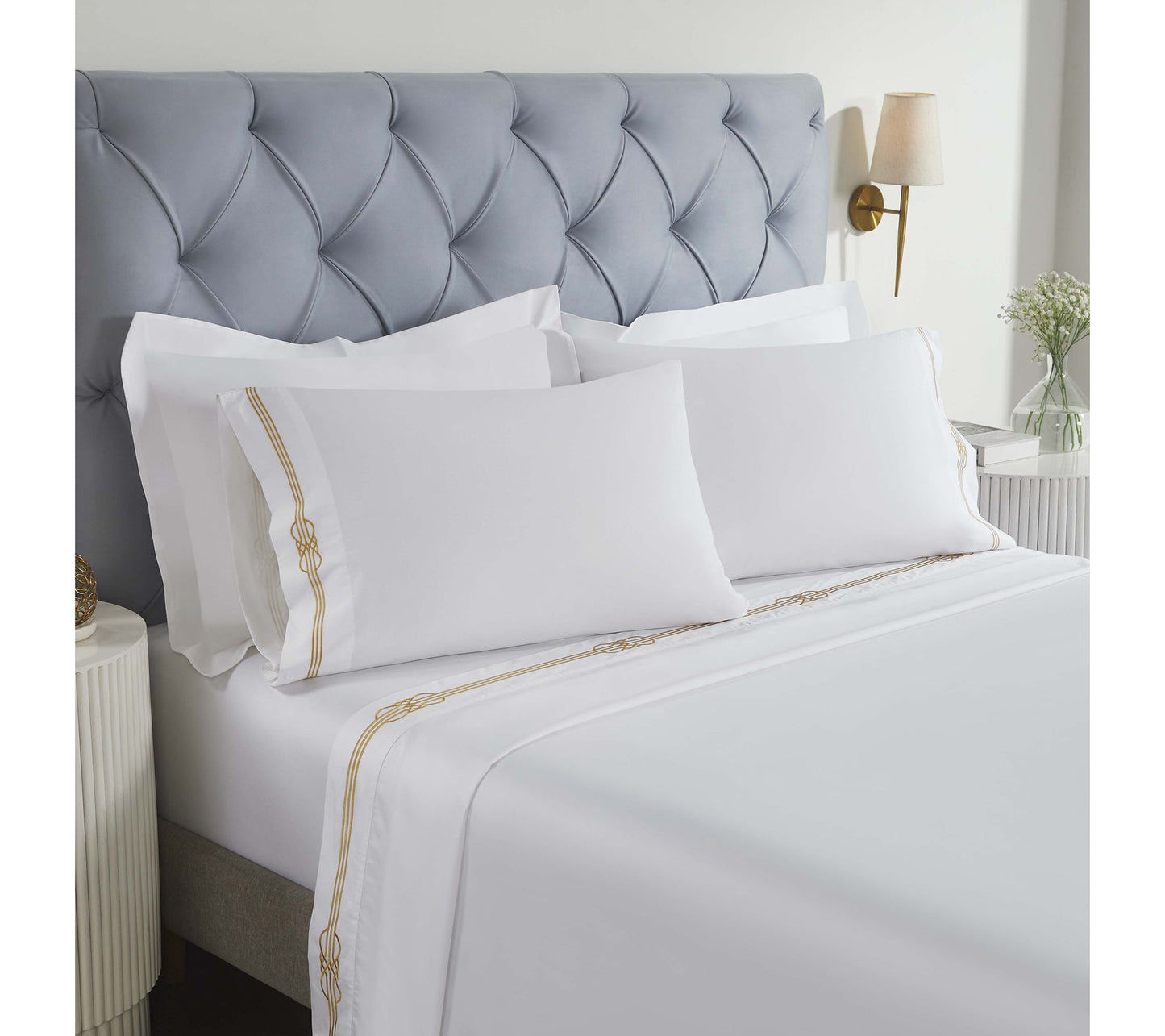 Superior Moonlawn Cotton Gold Embroidered SheetSet, Cal King