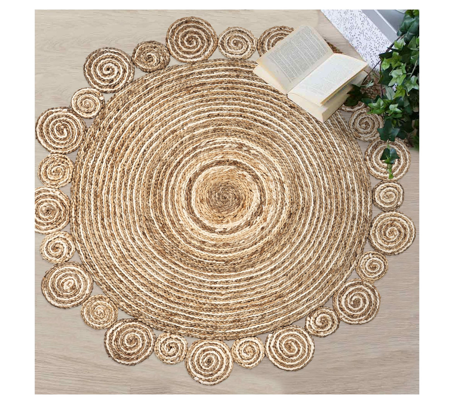 Ox Bay Geometric Hand-Braided Circle Jute Indoor Rug, 6' Round