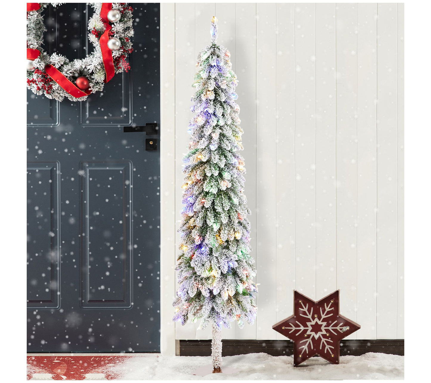 Glitzhome 6' LED Pre-Lit Flocked Artificial Christmas Tree