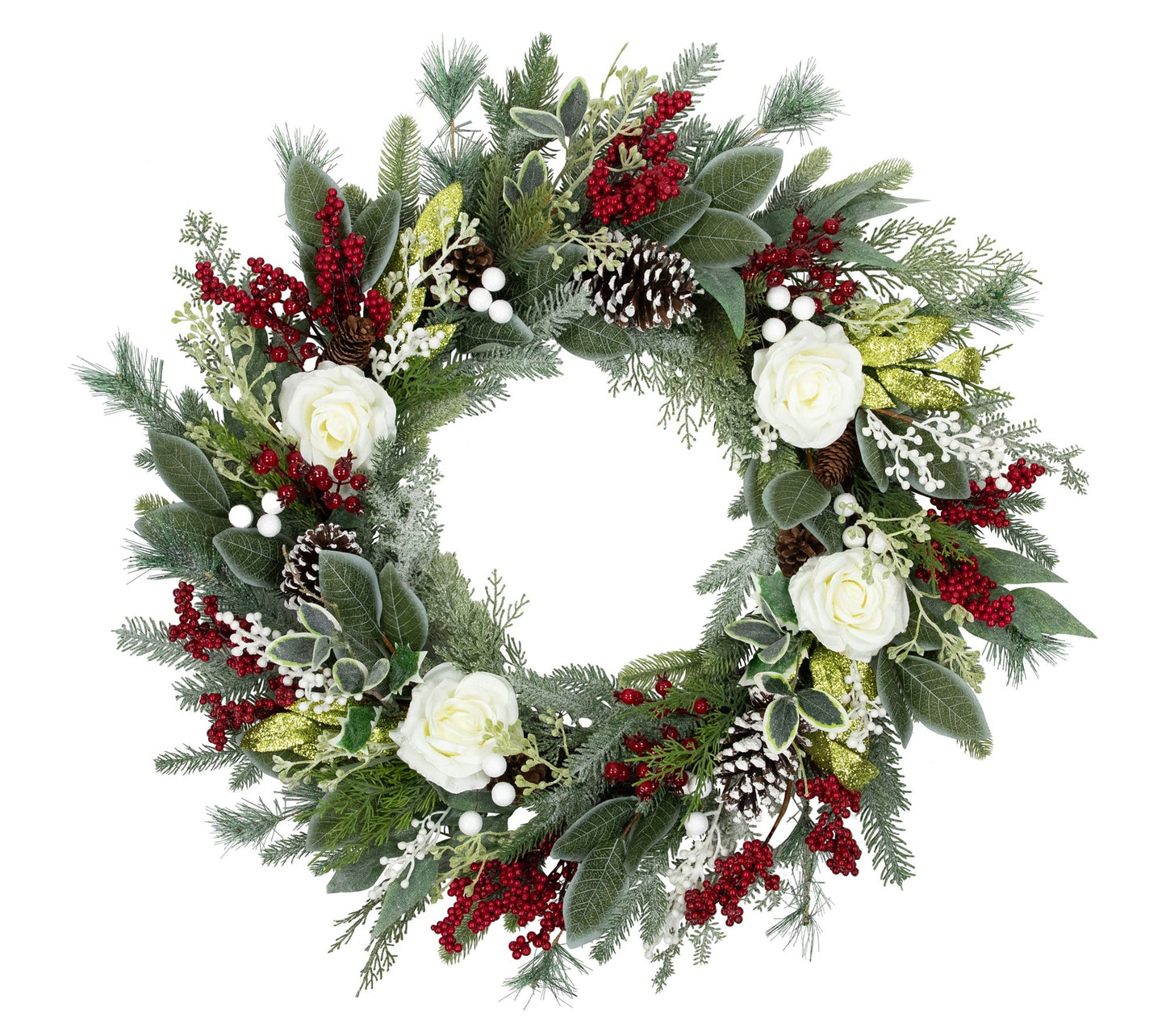 Northlight Mixed Foliage and Roses Christmas Wreath 30"