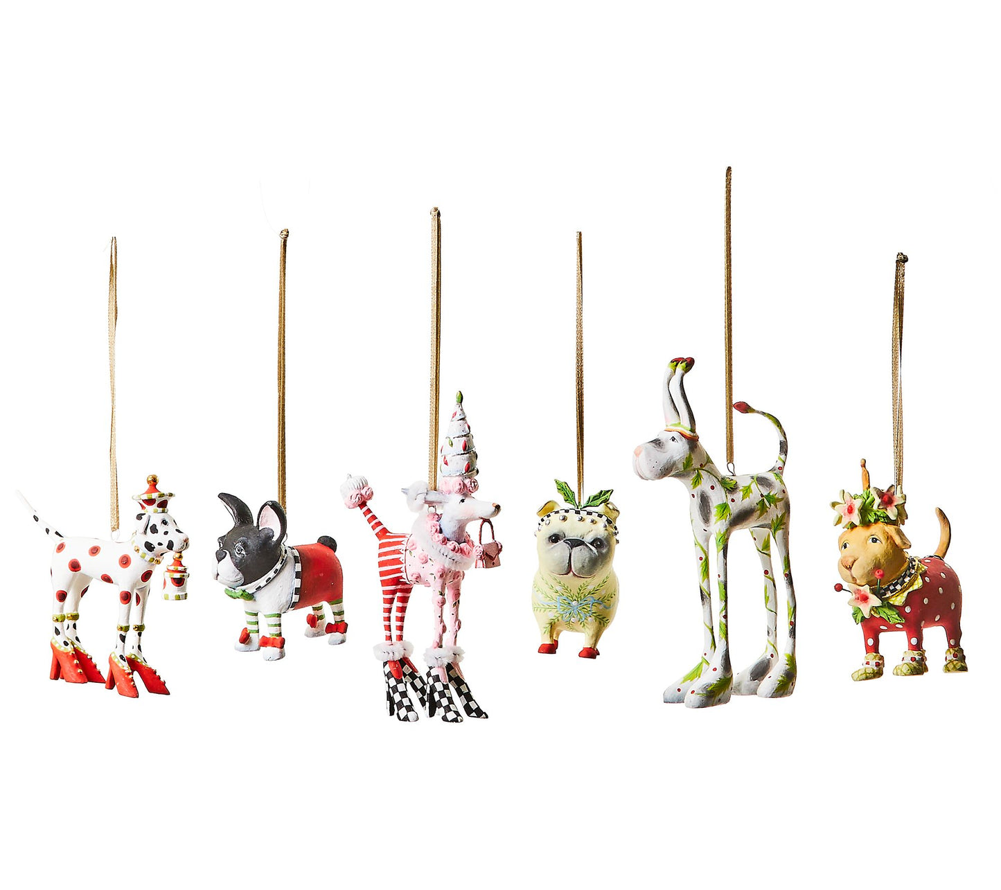 MacKenzie-Childs Mini Dog Ornaments, Set of 6