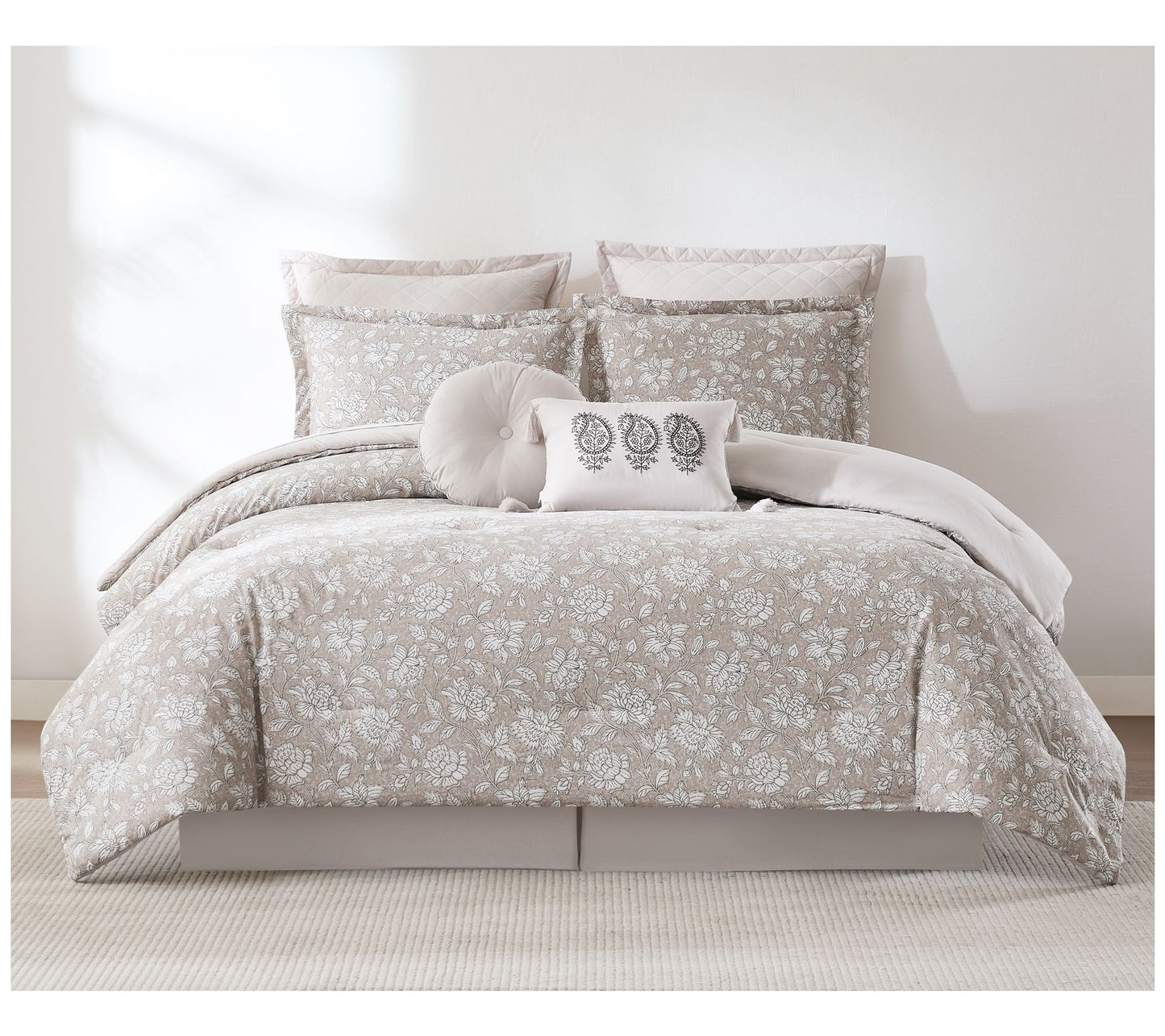 Lush Decor Zara Floral Block Cotton Comforter 8Pc Set Queen