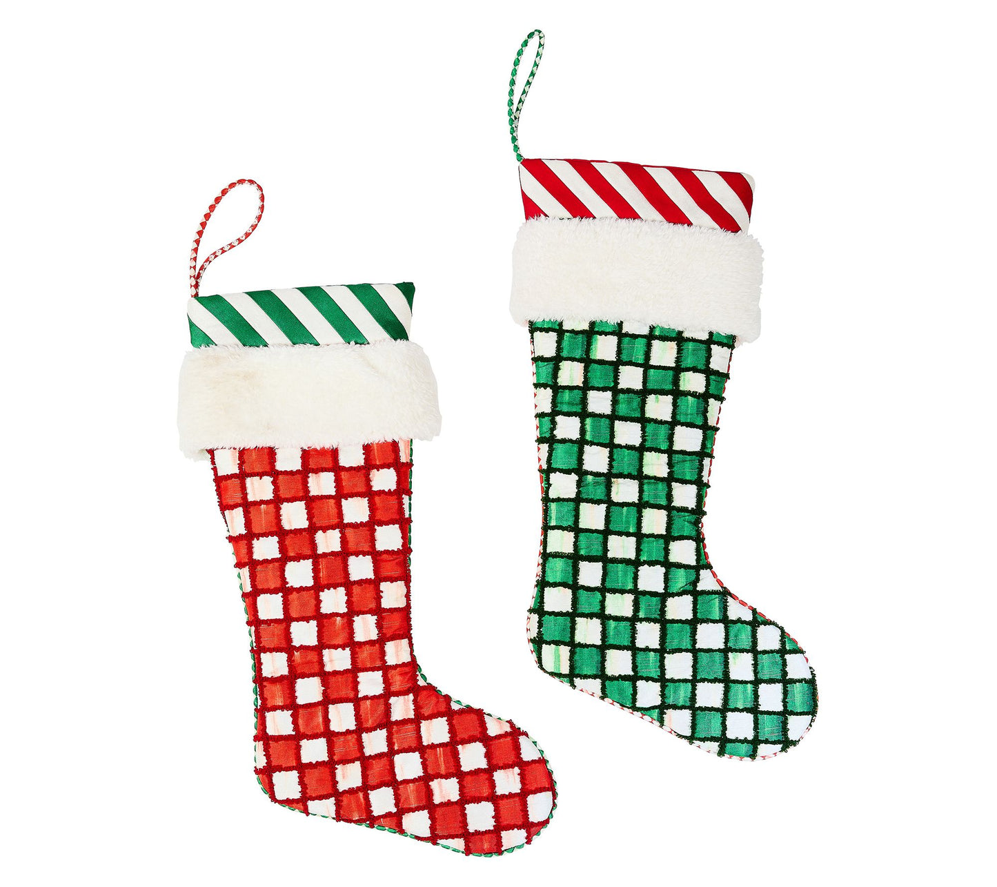 MacKenzie-Childs Check it Out Red & Green Stockings Set of 2