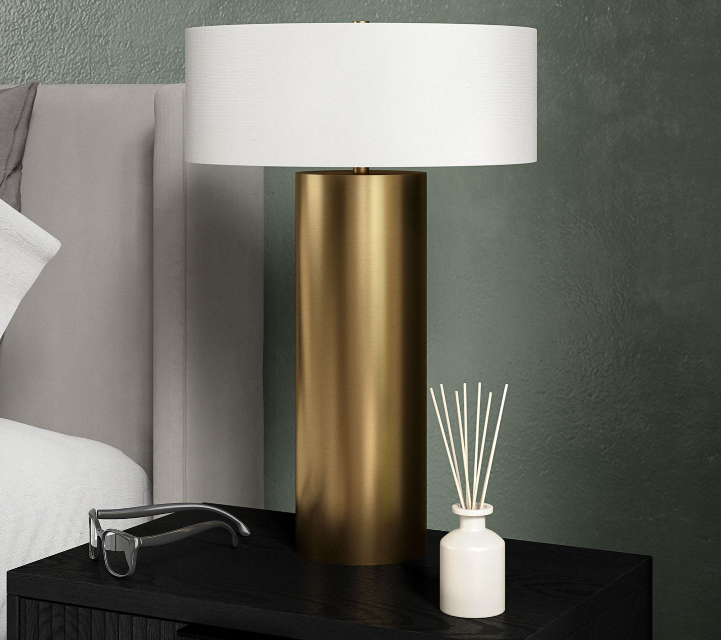 Hudson&Canal Wells 24" Tall Table Lamp with Fabric Shade