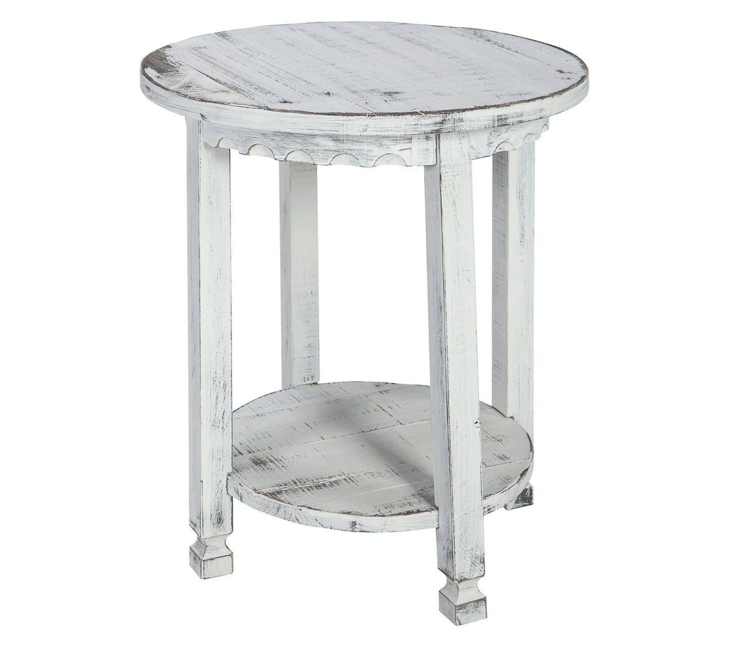 Alaterre Furniture Rustic Cottage Round End Table with Shelf