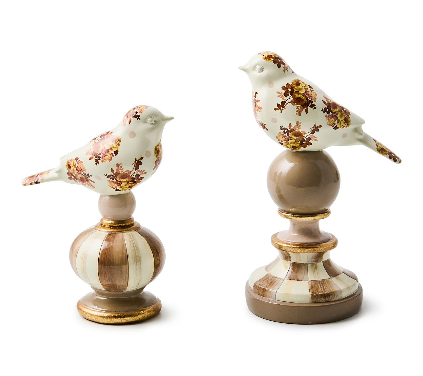 MacKenzie-Childs Wild Rose Brown Bird Topiaries, Set of 2