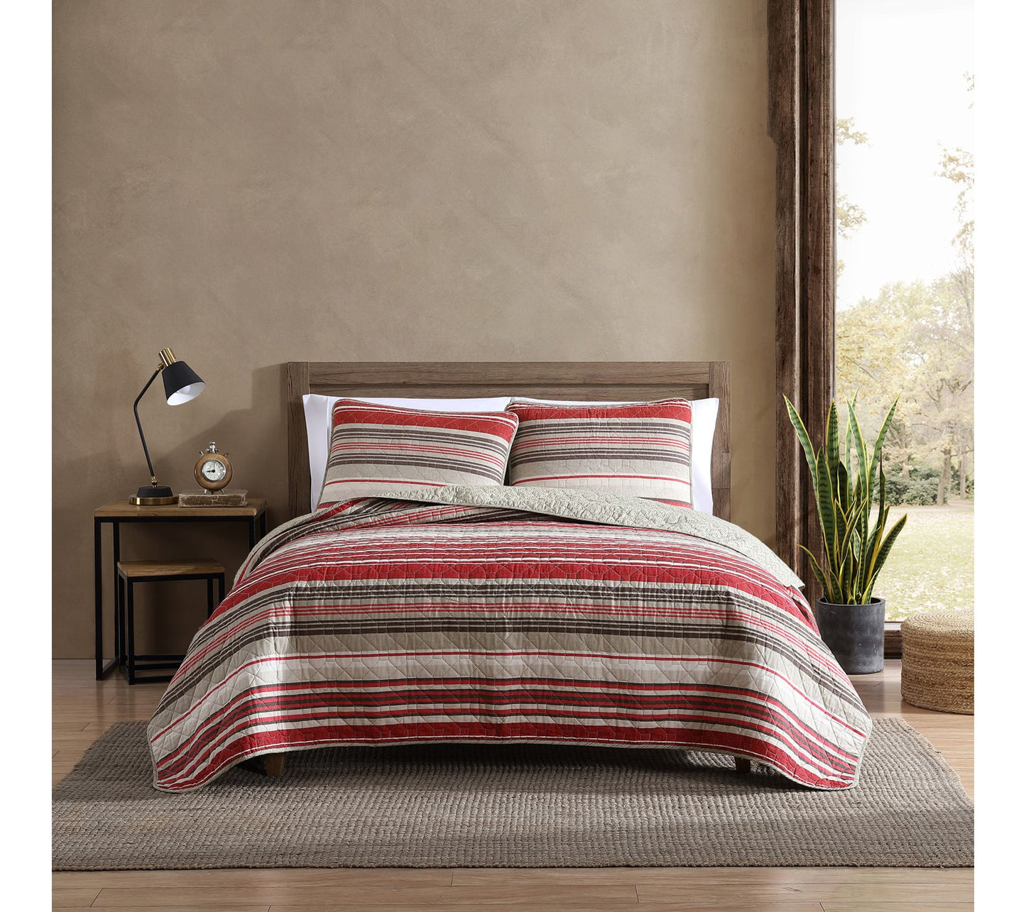 Eddie Bauer Yakima Valley Stripe Red Cotton King Quilt Set