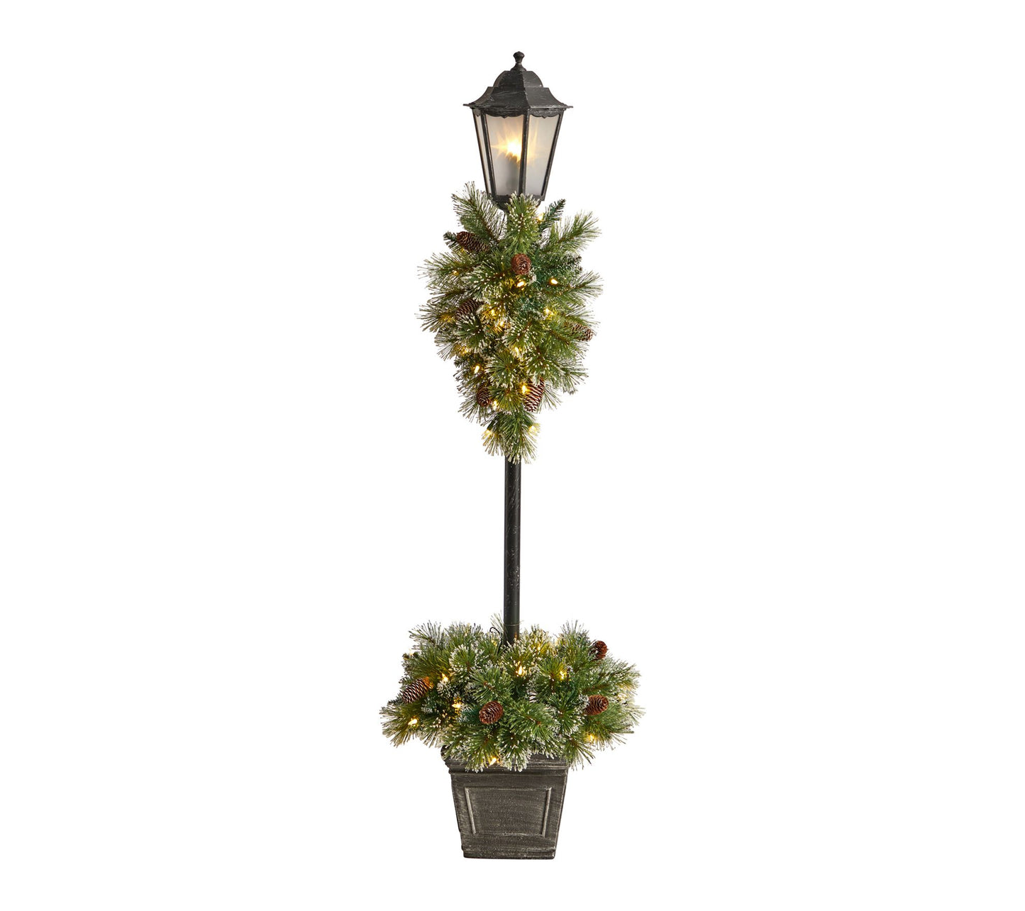 Nearly Natural 5' Pre-lit Decorated Lamp Post with Greenery