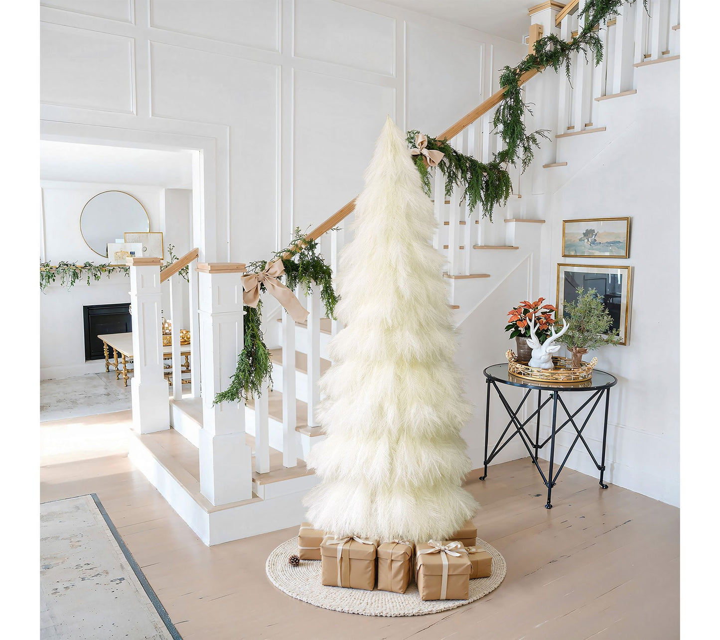 LuxenHome 6ft Holiday Artificial Pampas Grass Tree in Ivory