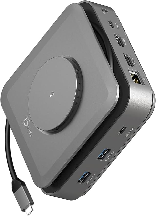 j5create USB-C Dual 4K HDMI Docking Station with 15W Wireless Charging JCD3199 Space Grey