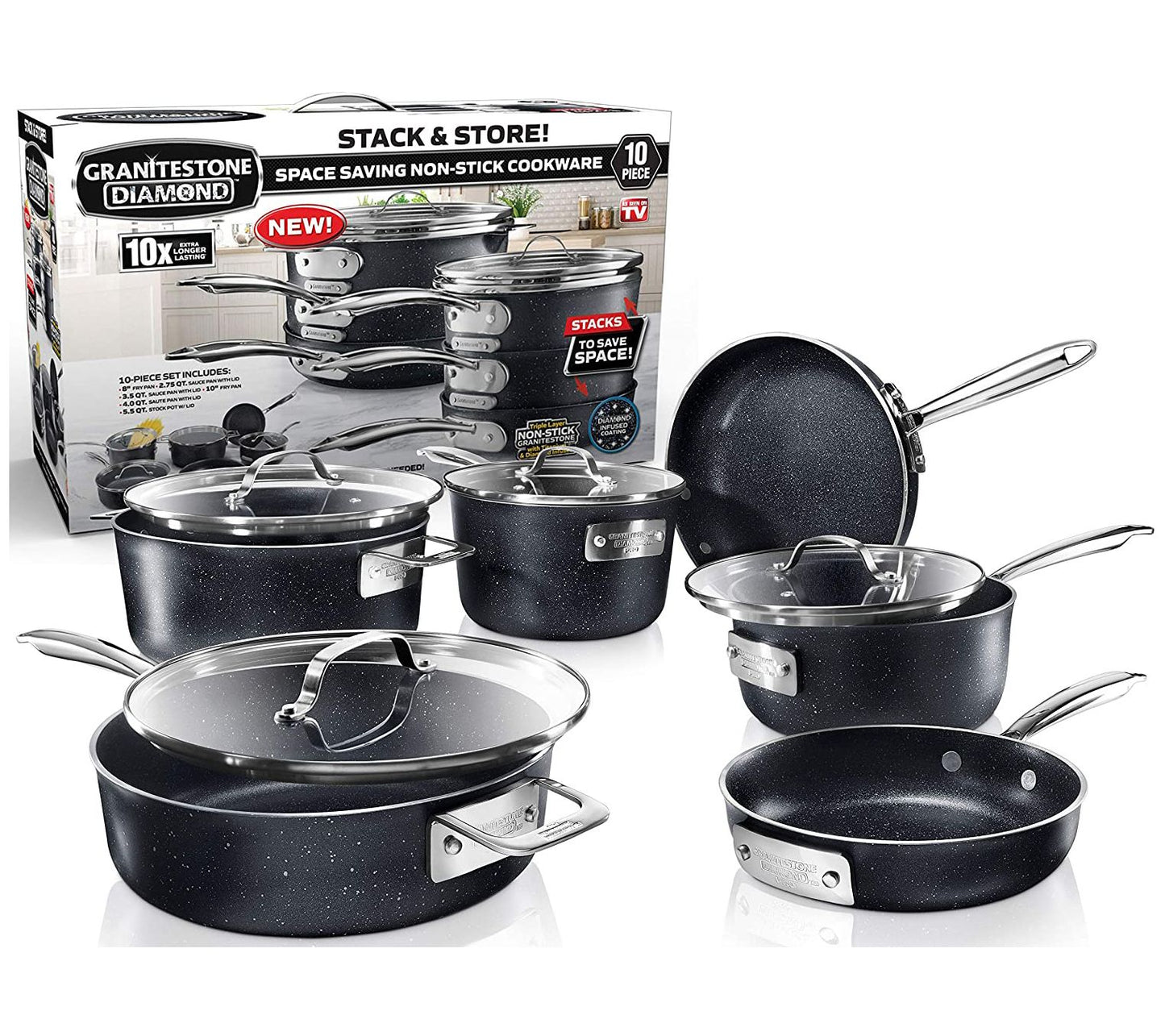 Granitestone Pro 10 Piece Stackmaster Cookware Set