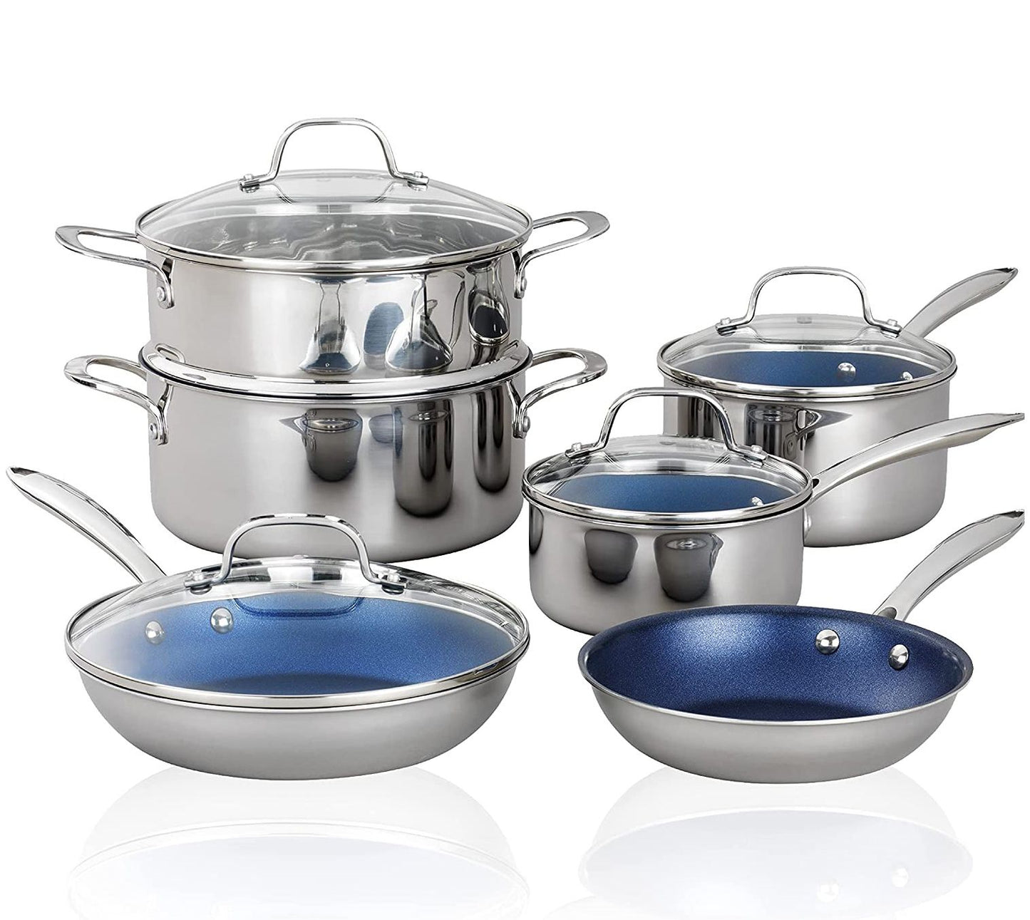 Granitestone 10 Pc Blue Stainless Steel Nonstic k Cookware Set