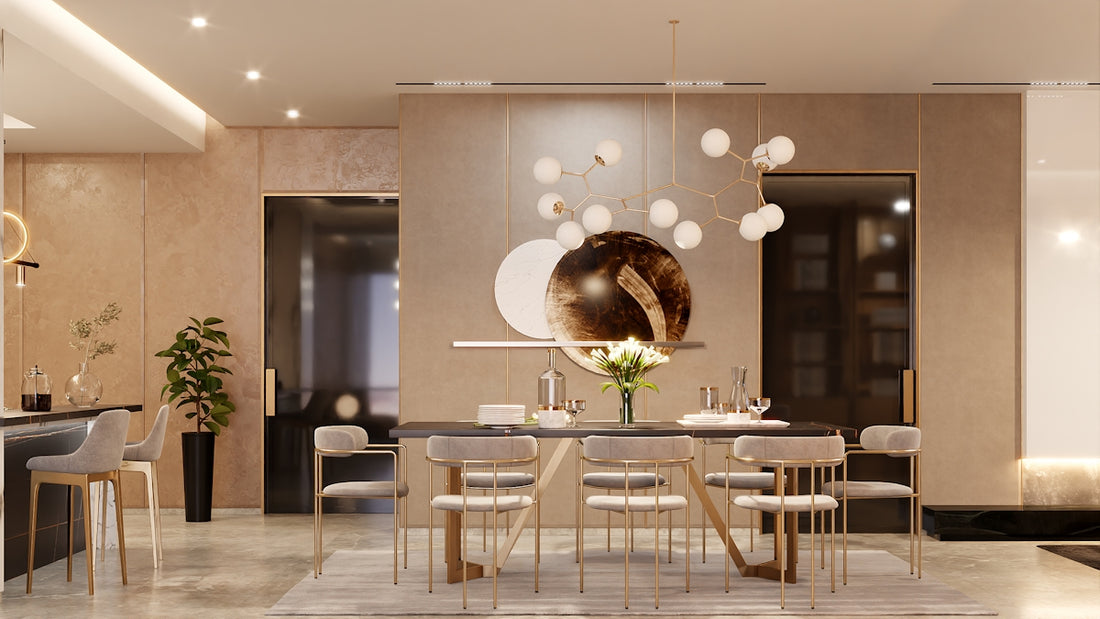 Modern dining room with elegant table and chairs