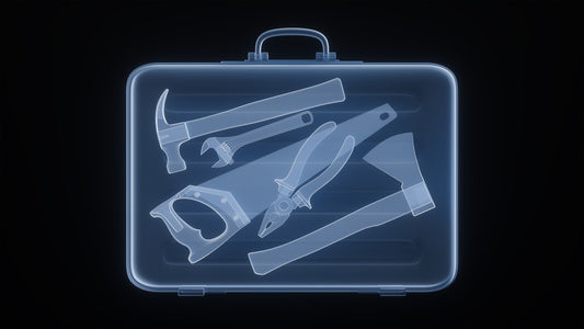 X-ray of a toolbox filled with various tools