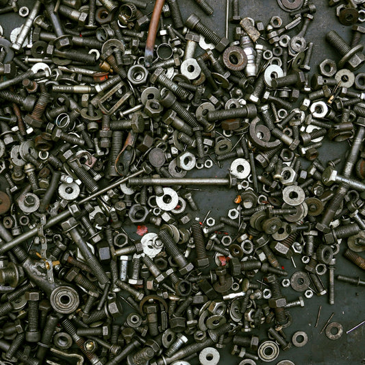 A pile of assorted nuts and bolts
