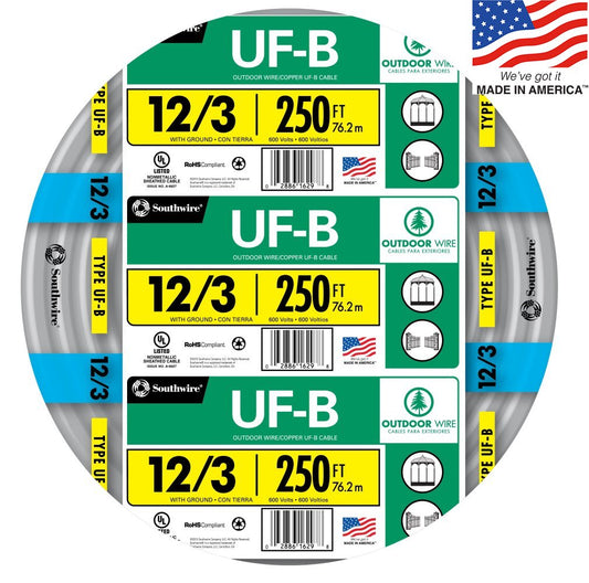 Southwire 250-ft 12/3 Solid UF-B Wire W/G (By-the-roll) 13058355