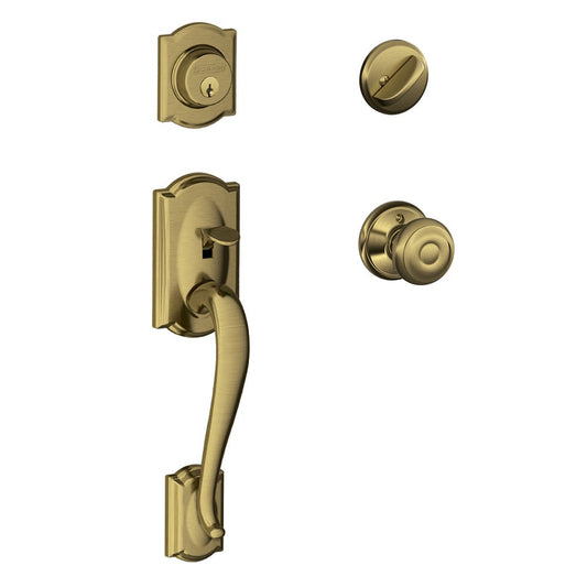 Schlage Camelot Antique Brass Single Deadbolt Keyed Entry Door Handleset Knob F60 V CAM 609 GEO