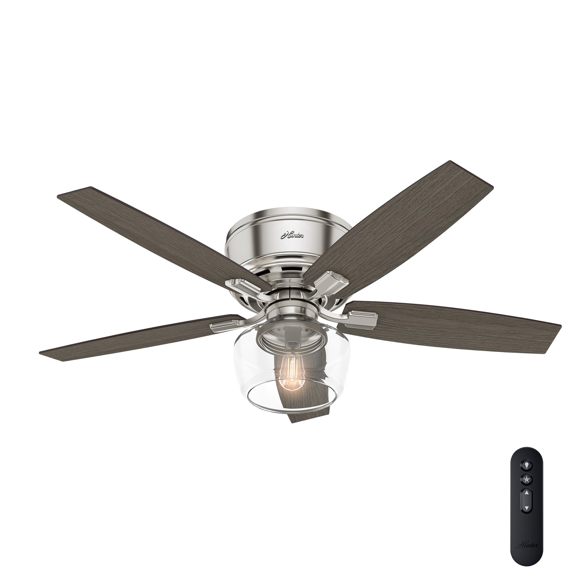 Hunter Bennett 52-in Flush Mount Brushed Nickel with Grey Walnut/Light Grey Oak Blades With Light and Remote ( 5 -Blade ) 957281