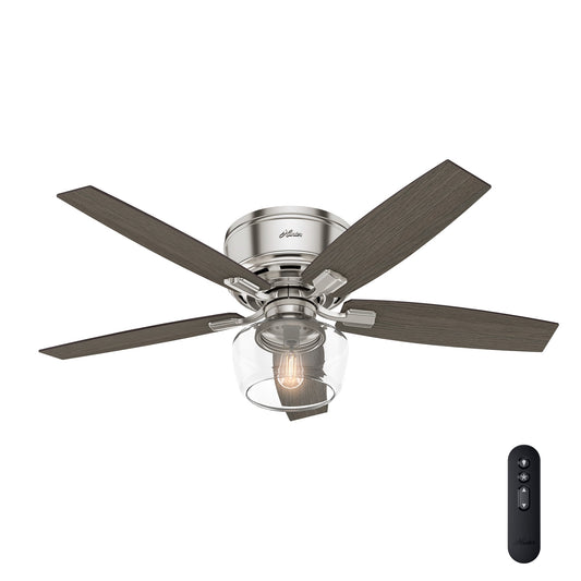 Hunter Bennett 52-in Flush Mount Brushed Nickel with Grey Walnut/Light Grey Oak Blades With Light and Remote ( 5 -Blade ) 957281