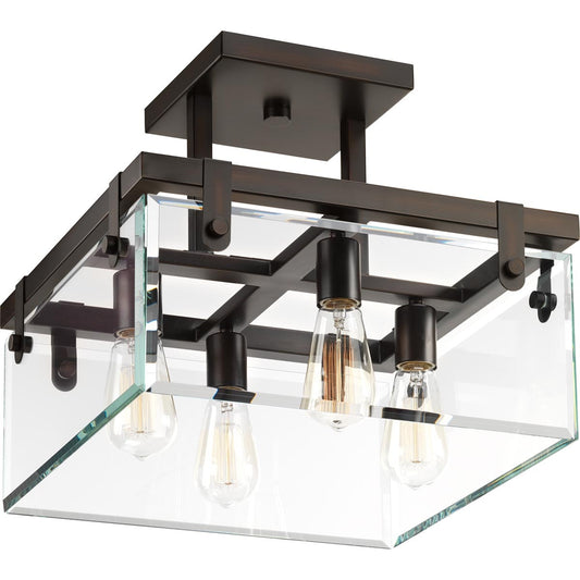 Progress Lighting Glayse 4 -Light 16.75-in Antique Bronze Semi Flush Mount Light 1007611