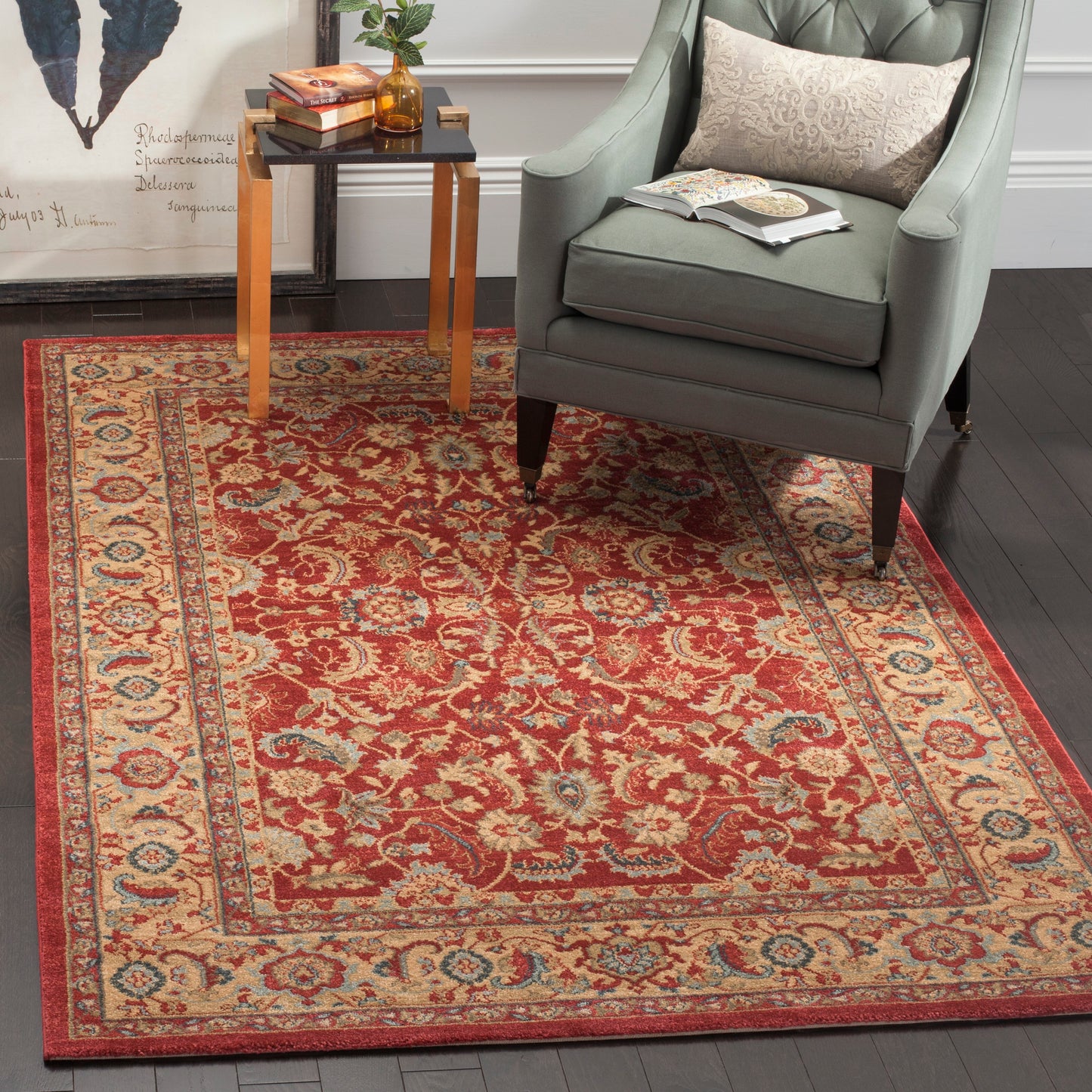 Safavieh Mahal Certa 11 x 16 (ft) Loomed Red/Natural Rectangular Indoor Floral/Botanical Oriental Area rug