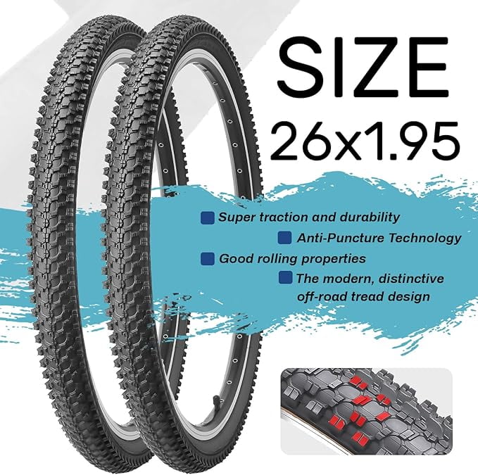 1-Pack Mountain Bike Tires Set:26-inch Folding Replacement Puncture-Resistant Bicycle Tires and Pair 26-inch Inner Tubes with Tire Levers for MTB Off-Road Bike