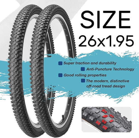 1-Pack Mountain Bike Tires Set:26-inch Folding Replacement Puncture-Resistant Bicycle Tires and Pair 26-inch Inner Tubes with Tire Levers for MTB Off-Road Bike