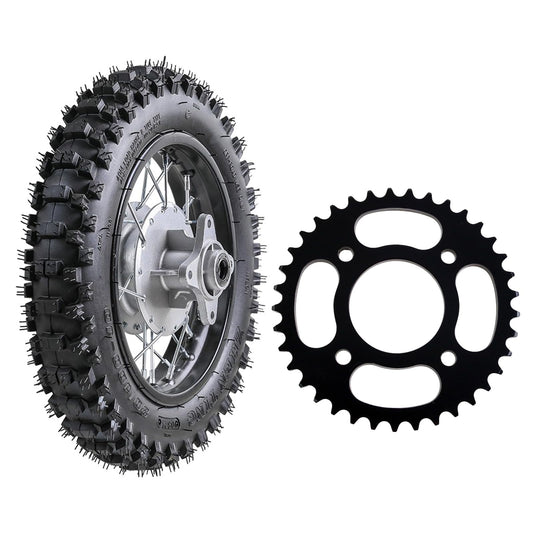 10" Rear Wheel 3.00-10 80/100-10 Dirt Bike Tire and inner Tube and 1.6x10 Rim Drum Brake + 420 37T Sprocket for CRF50 XR50 Pit Bike 50cc 70cc 90cc 110cc 125cc Motocross Off Road