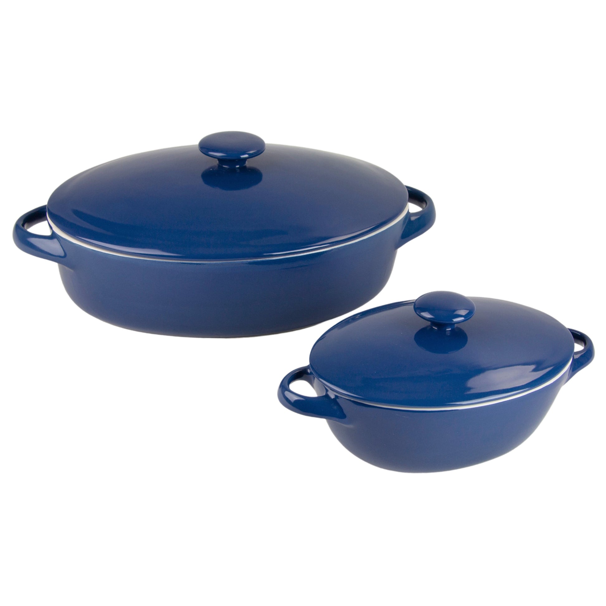 10 Strawberry Street Sienna Covered Casserole 10" and 7" Stoneware Bakeware Set of 2, Blue