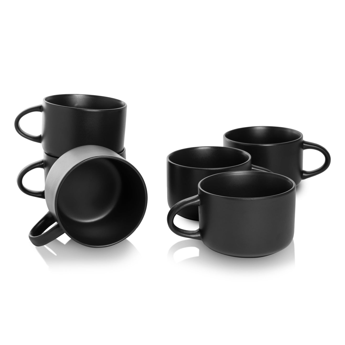 10 Strawberry Street Wazee Matte â€“ 4.75"/22 Oz Oversized Mug - Set of 6 - Black