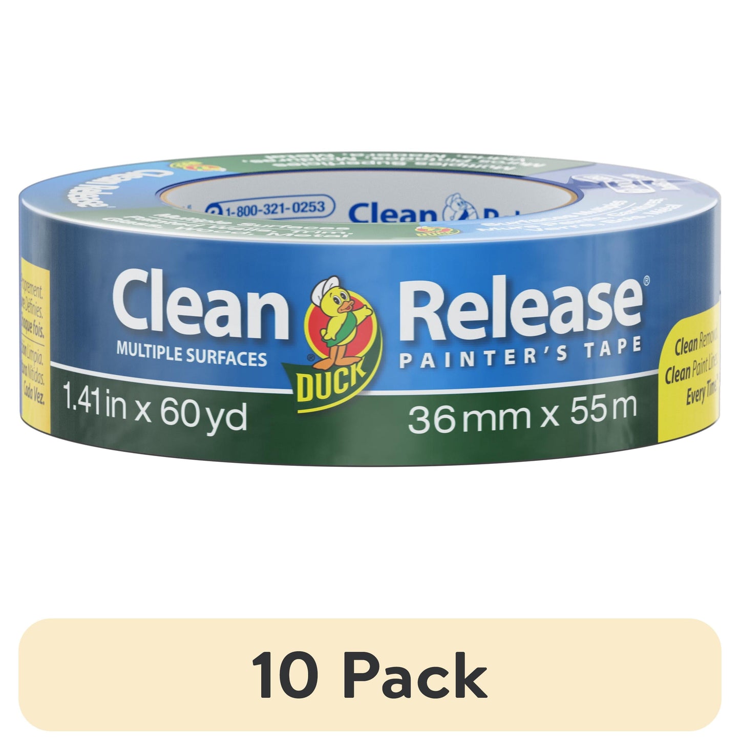 (10 pack) Duck Clean Release 1.41 in. x 60 yd. Blue Painter's Tape