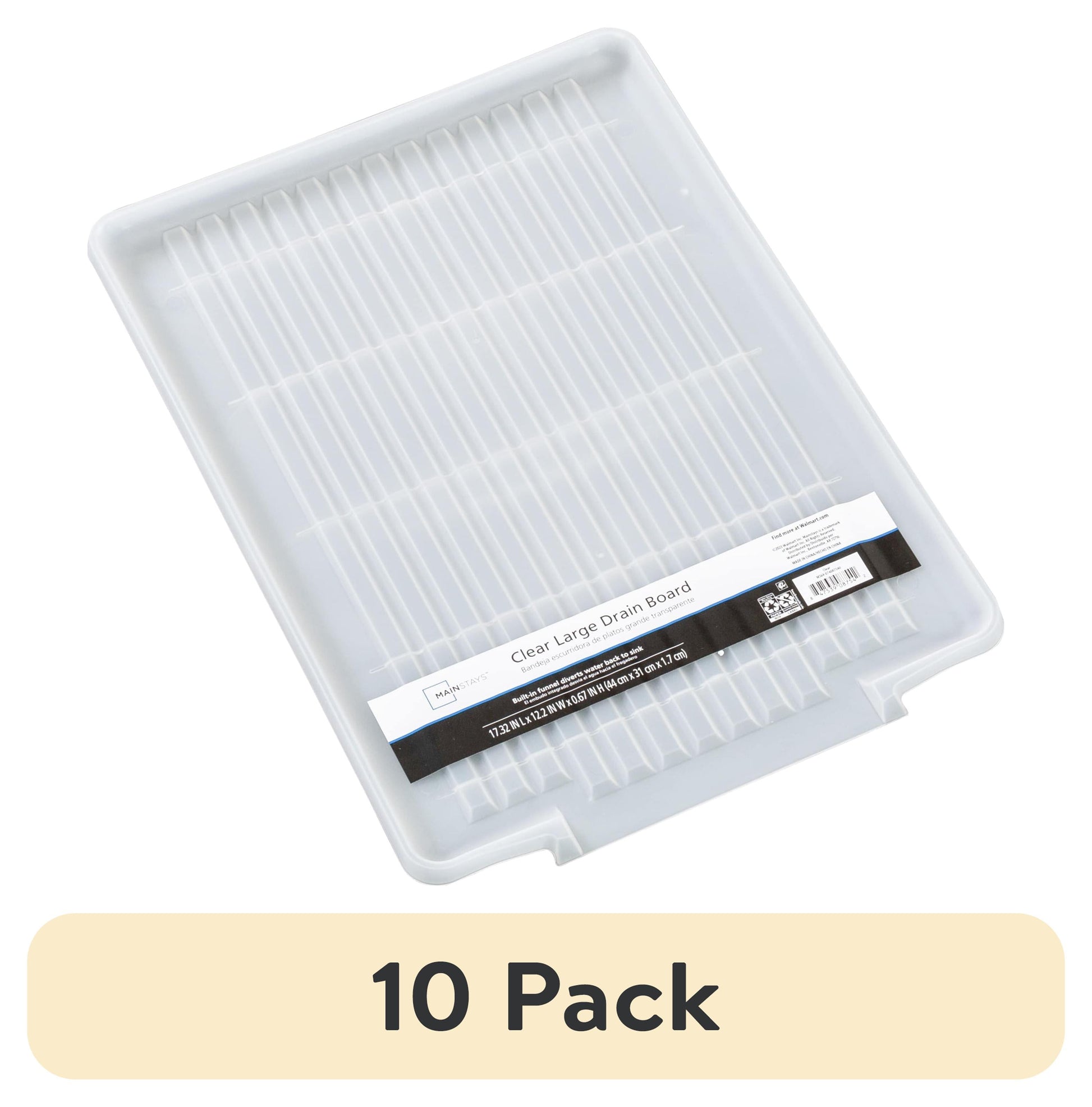 (10 pack) Mainstays Large Clear Plastic Dish Drying Drain Board, Kitchen Sink Dish Drainer Tray for Countertop Drying