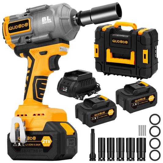 1000N.m 1/2" Cordless Impact Gun, 740ft-lbs 21V Brushless High Torque Wrench with 2 x 4.0Ah Battery, 5 x Sockets & Fast Charger, Power Impact Driver for Truck Car Home Mower